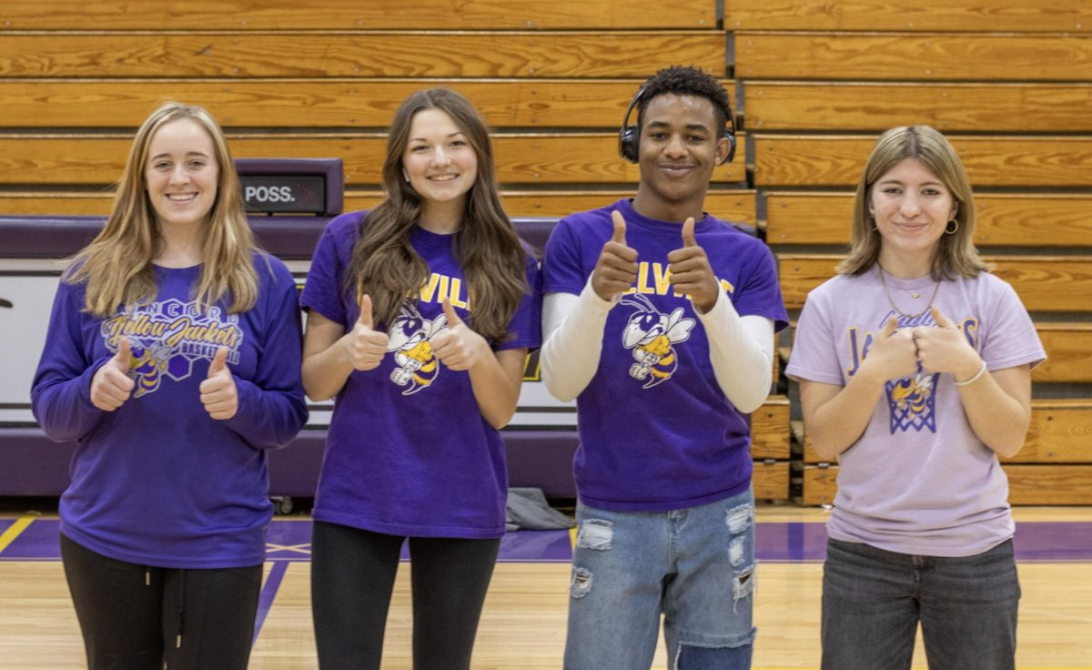 Students dressed for the final dress up day, purple and gold.