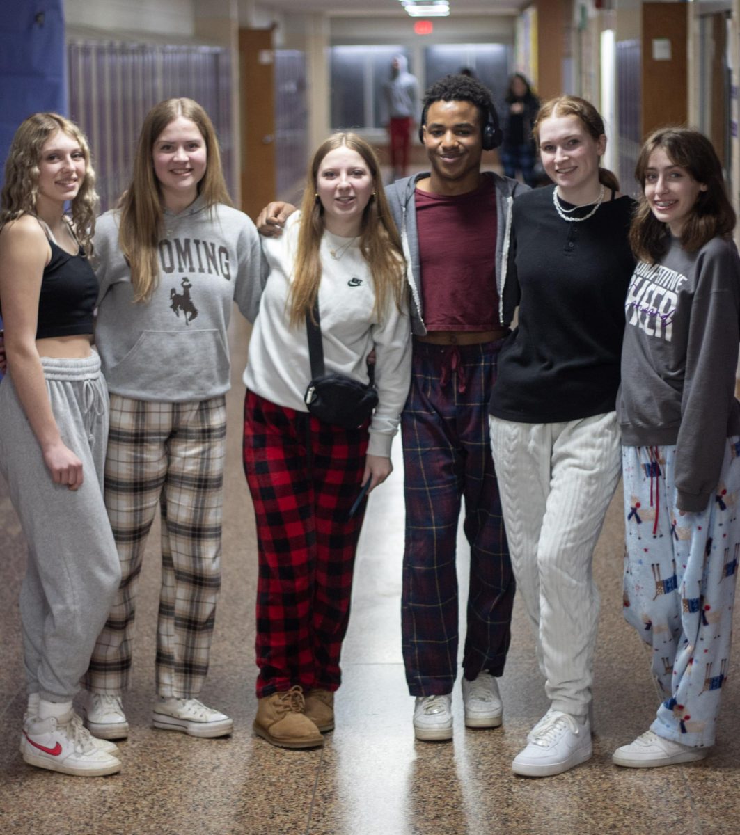 Students pose for pajama day.