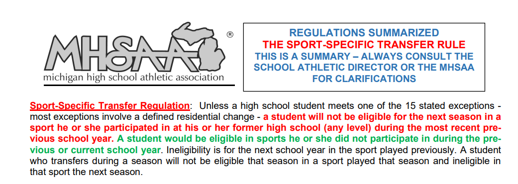 Is the MHSAA Sport-Specific Transfer rule affecting students?