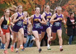 The girls' at the beginning of their race, starting with determination.
