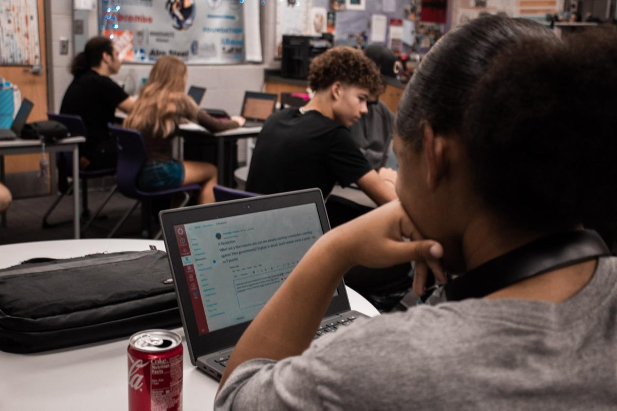 Destiny Davis using Canvas in class. 