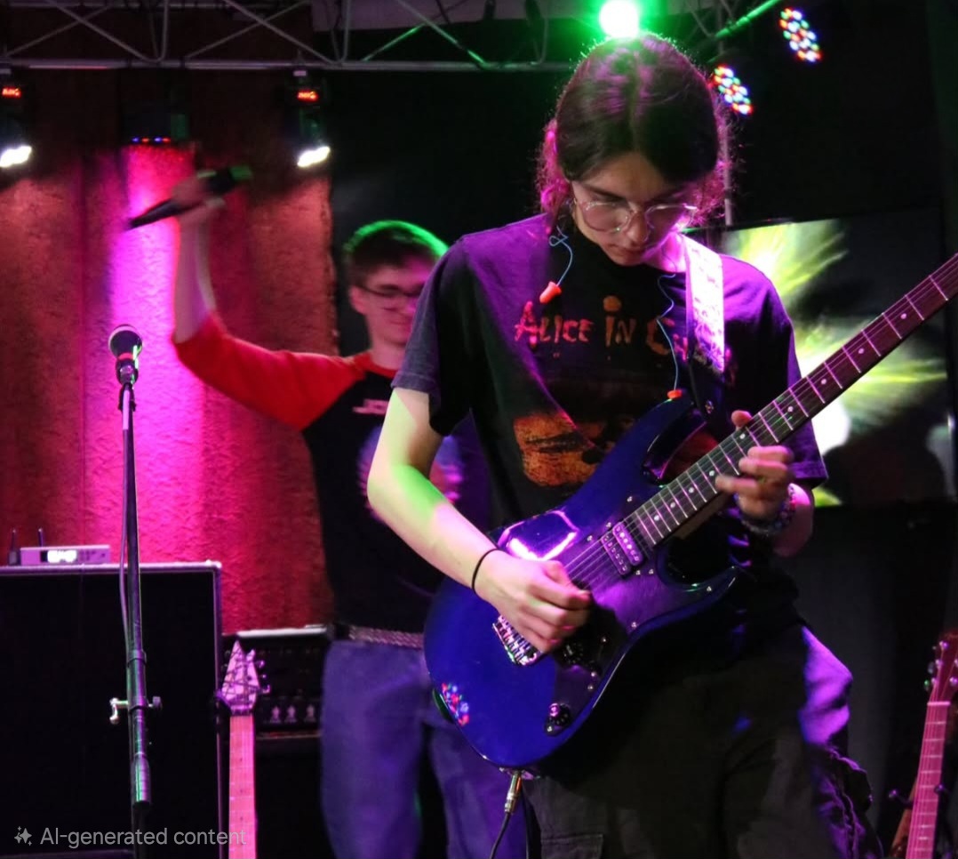 Brayden playing the guitar for his band "The Gentlemen"